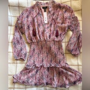 Aqua Long Sleeve Dress in Pink and Purple Paisley